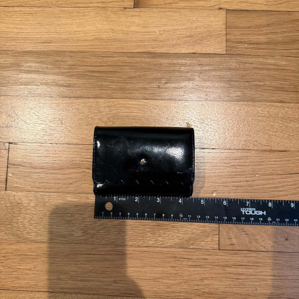 Kate Spade Black Patent Leather Small Wallet with Striped Interior